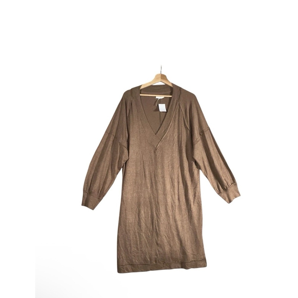 Stitchdrop Womens Sweater Dress Sz L Brown V-Neck Raglan Long Sleeve Split Hem